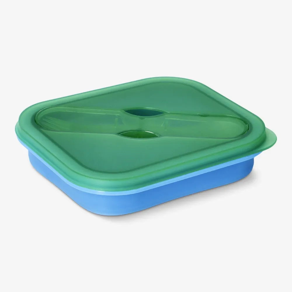 Blå sammenklappelig madkasse med spork - 600 ml