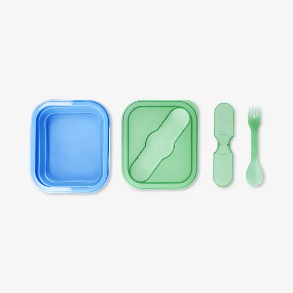 Blå sammenklappelig madkasse med spork - 600 ml