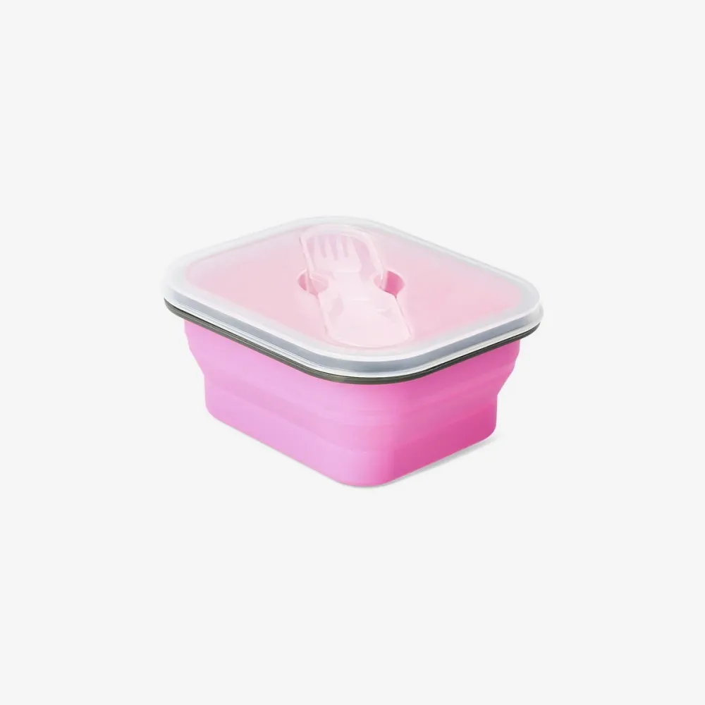 Sammenklappelig pink madkasse med spork
