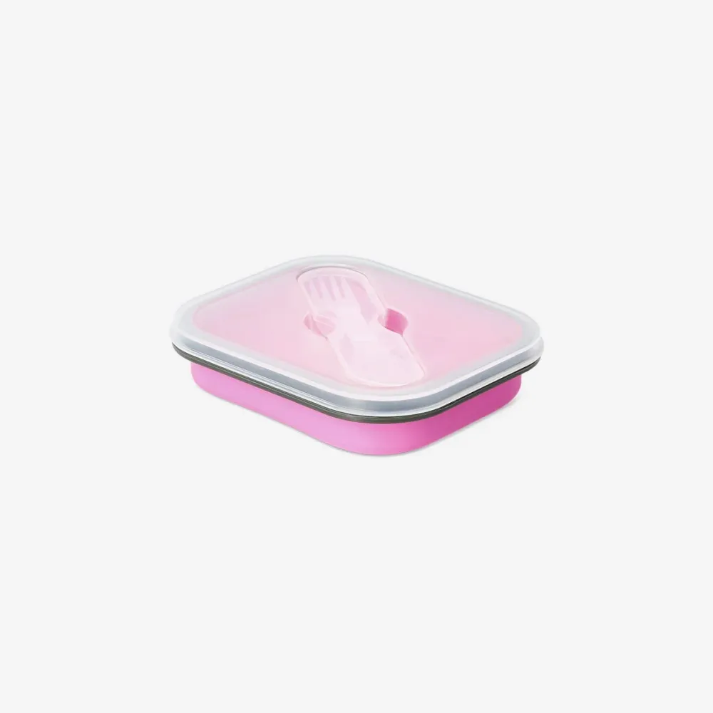 Sammenklappelig pink madkasse med spork