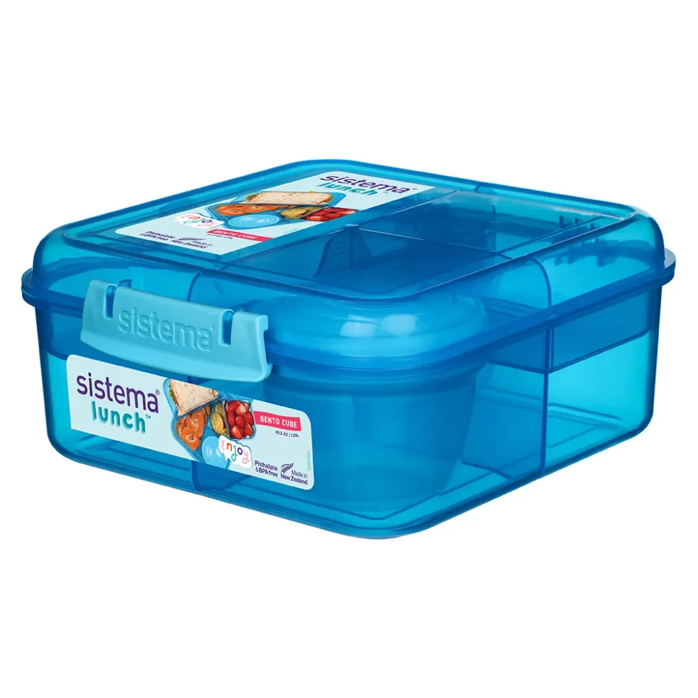 Sistema Bento Cube madkasse m 5 rum og en beholder, 1.25L - Blue