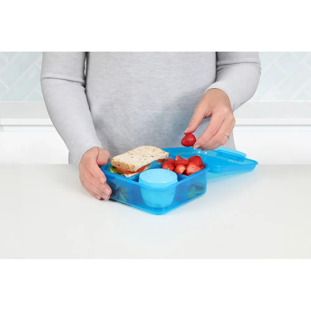 Sistema Bento Cube madkasse m 5 rum og en beholder, 1.25L - Blue