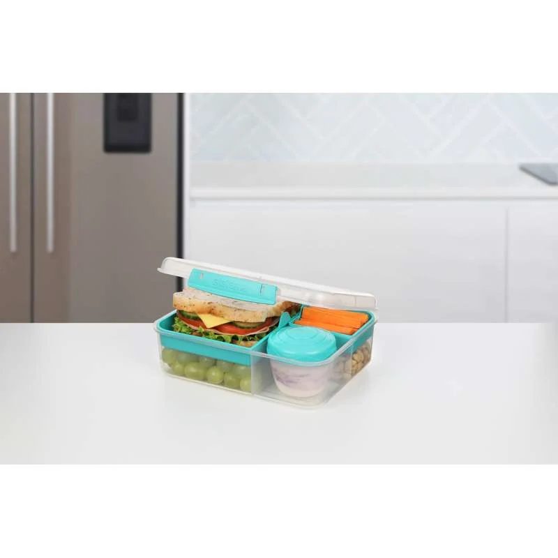 Sistema Bento Madkasse - Ruminddelt med Bæger - 1,65L - Klar/Minty Teal