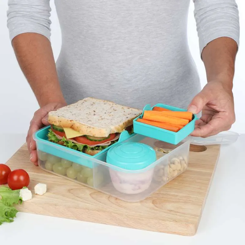 Sistema Bento Madkasse - Ruminddelt med Bæger - 1,65L - Klar/Minty Teal