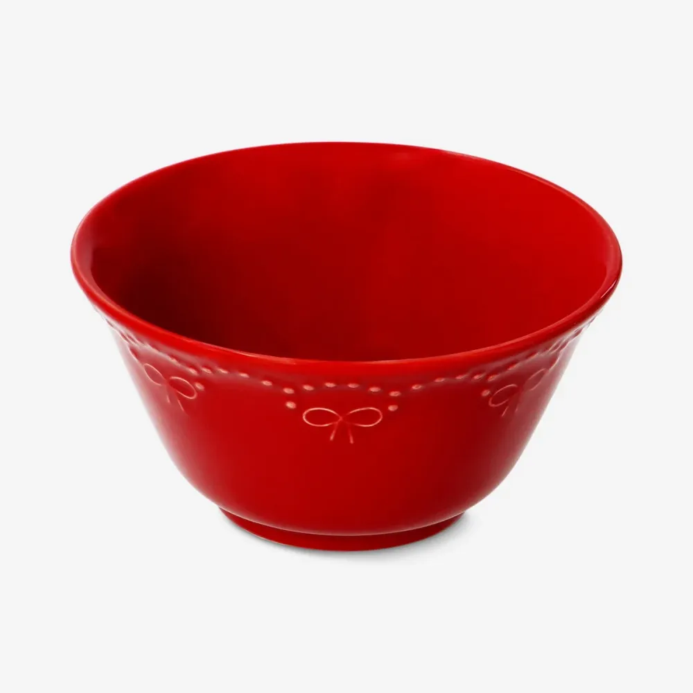 Rød skål med prægede sløjfer - 12 cm