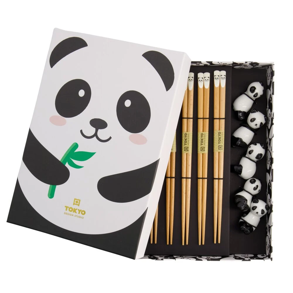 Spisepinde & holdere gavesæt, Panda - 5 par