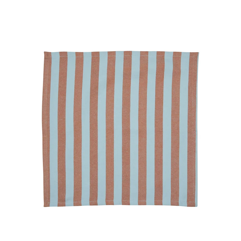 Stribet stofserviet, blå/karamel - 45x45 cm.