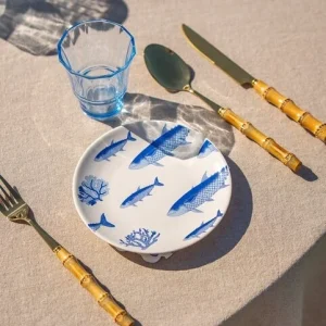 Tallerken med blåt fisketryk - 15,5 cm