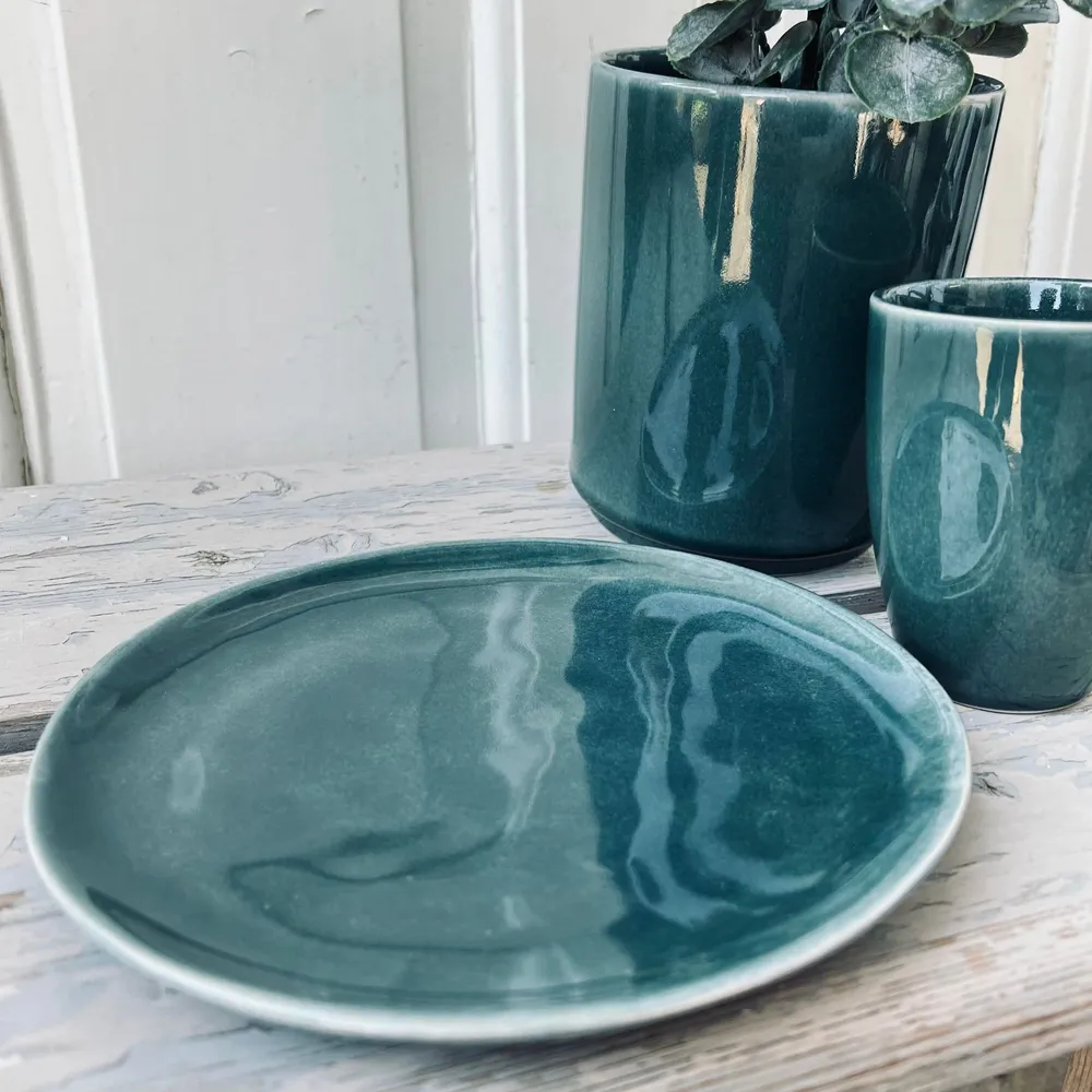 Tallerken stentøj - 21cm Havgrøn