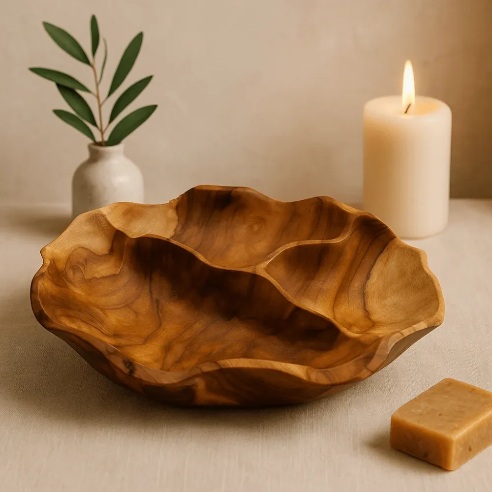 Teaktræ Rund Frugtskål 3 Sektioner 30x5.5cm