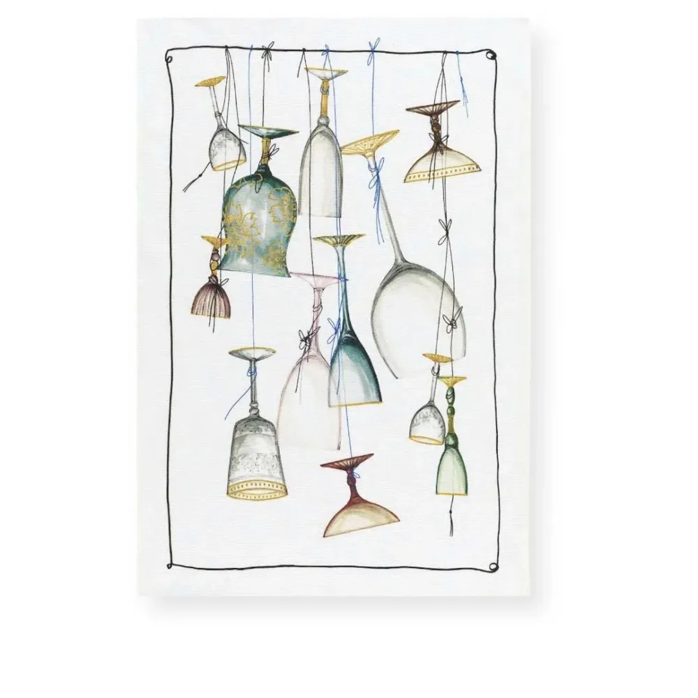 Pubby med glas - hørviskestykke Tessitura Toscana Telerie