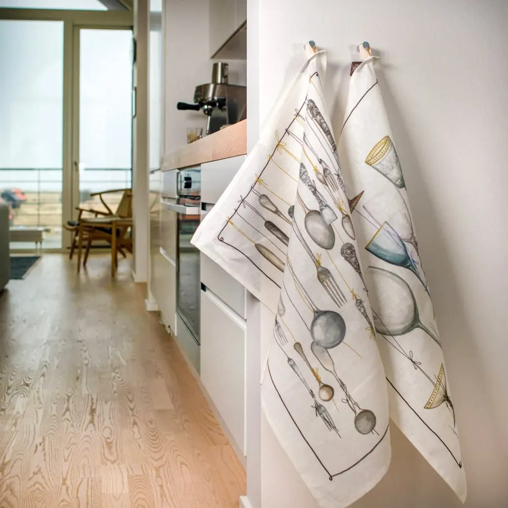 Pubby med glas - hørviskestykke Tessitura Toscana Telerie