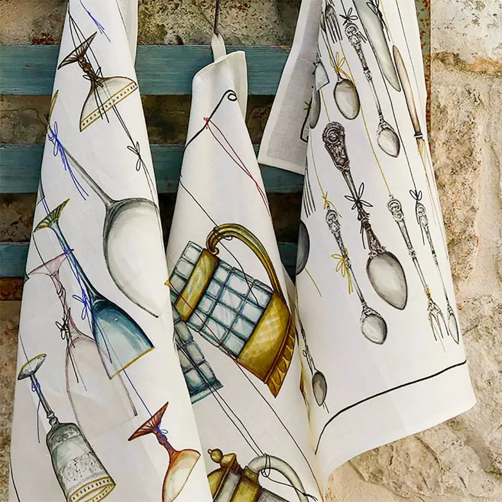 Pubby med glas - hørviskestykke Tessitura Toscana Telerie