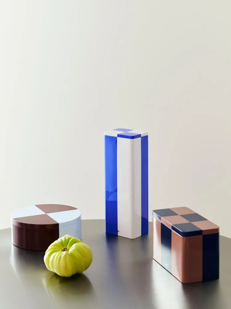 Tin Slim beholder, H29,5 cm -Blue and Off-white