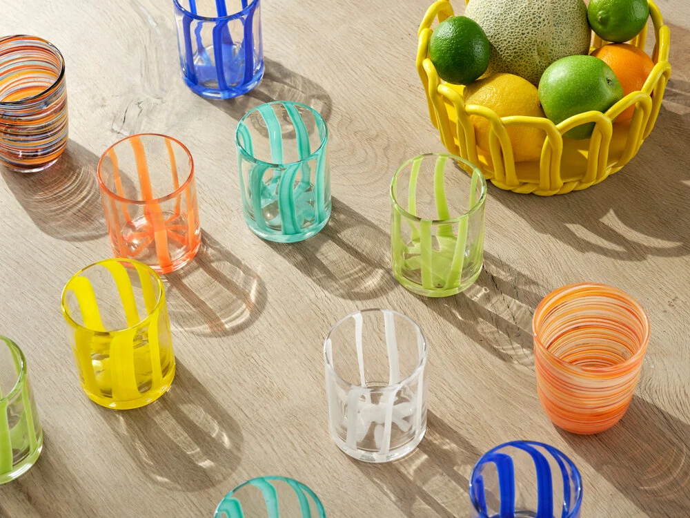 Tumbler glas med striber - hvid