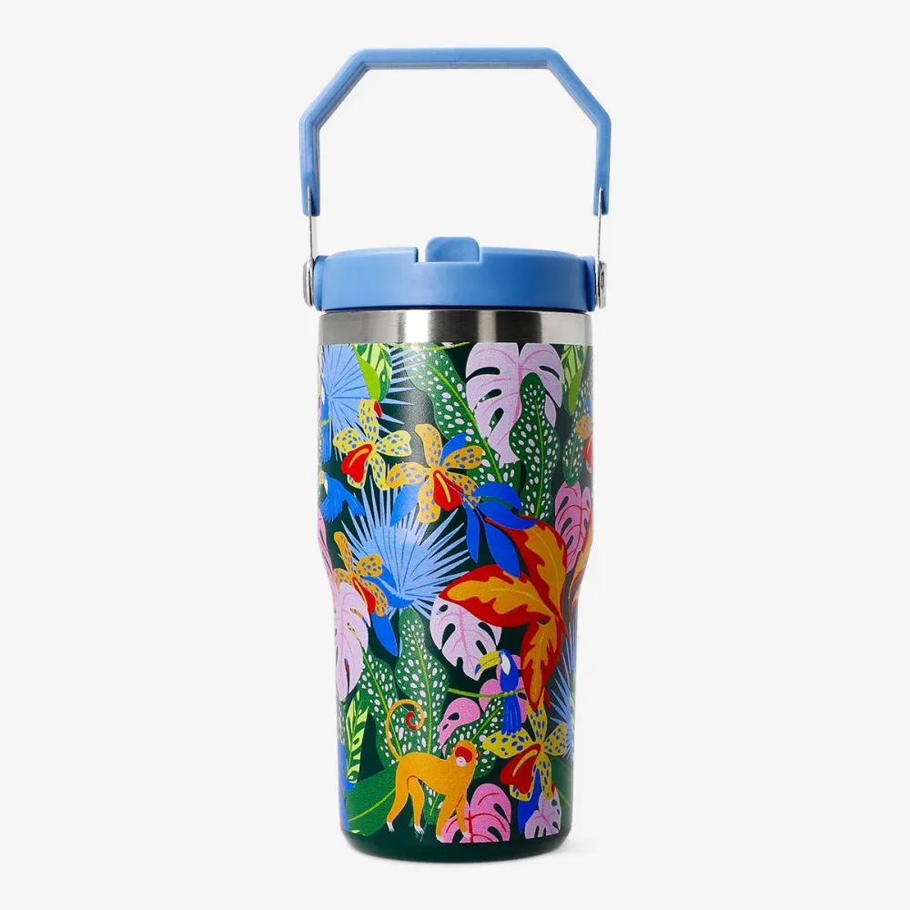 Tumbler med låg og sugerør - Jungleprint - 600 ml
