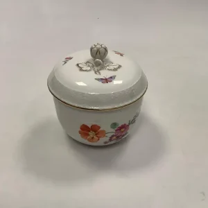 Tysk KPM Sukkerskål i Porcelæn med Blomster og Sommerfugl