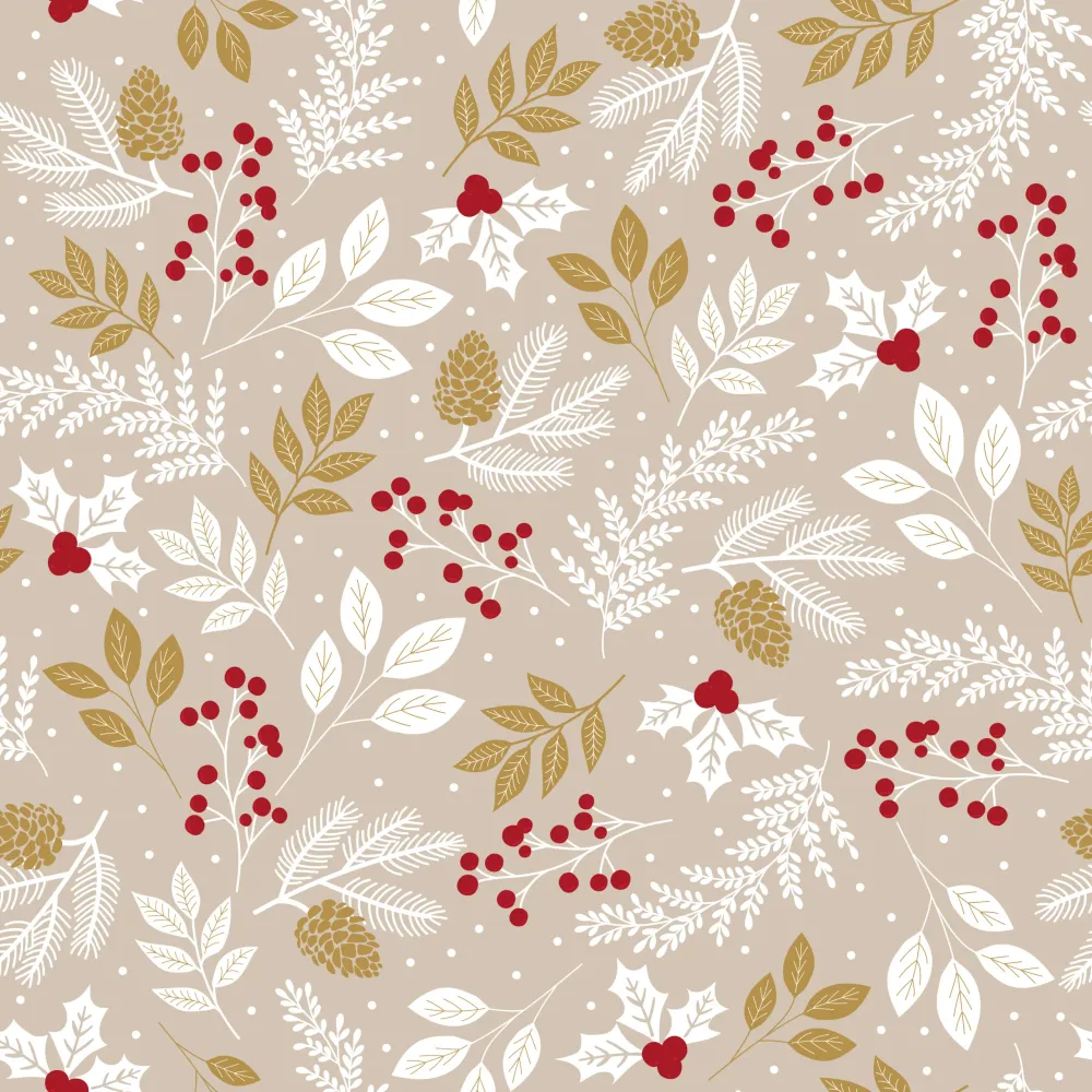 Voksdug - med kristtorn i beige - 140 cm x 20 m