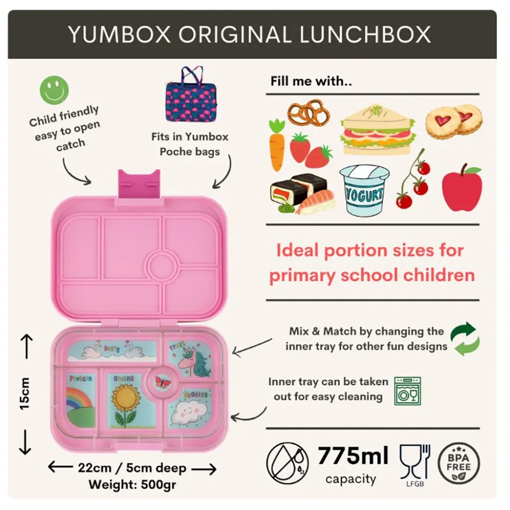 Yumbox madkasse m. 6 rum, Original - Enhjørning - pink