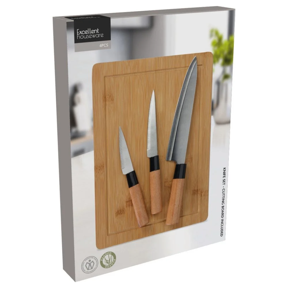 Knivsæt med skærebræt - 3 knive