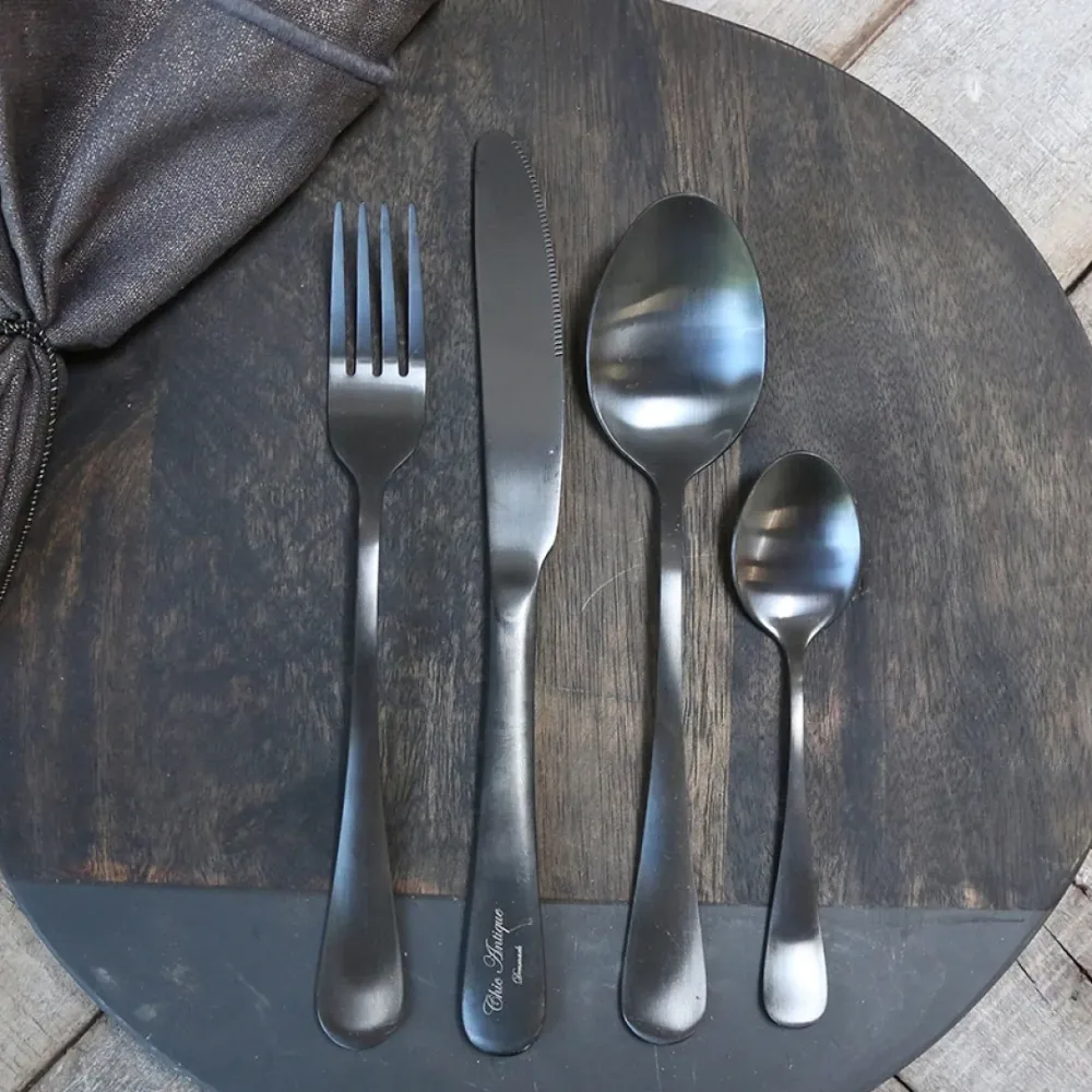 Chic Antique - Nordique Bestiksæt - 4 stk, 23 cm, Sort Rustfrit Stål