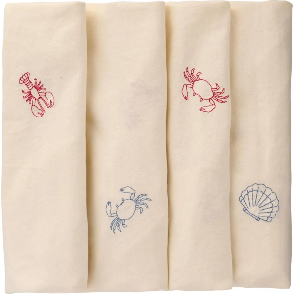 Ib Laursen - Dug Atlantis kvadratisk m/hummere, krabber og muslinger butter cream 150 x 150 cm