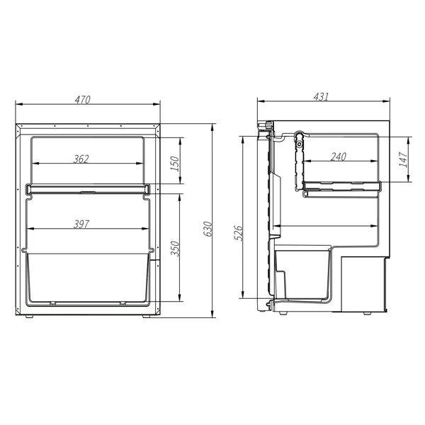 1852, Køleskab CR65 med 18L fryser, 65L, 12/24V DC