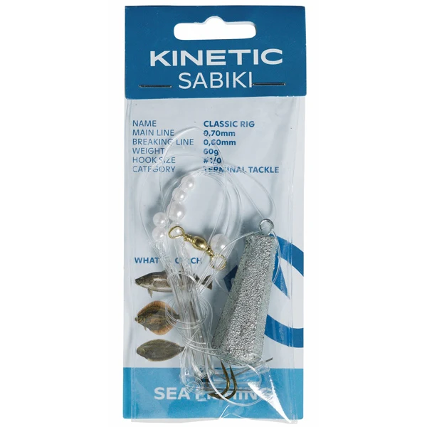 Kinetic, Sabiki fladfiskeforfang, 120g #1/0, 0,70 mm perlemorsfarvede perler