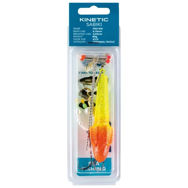 Kinetic, Sabiki Pro rig til fladfisk, gul/rød, 90g, #2/0 krog