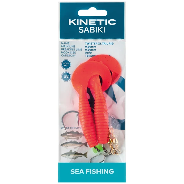 Kinetic, Sabiki Twister XL, Rød/sort/guld, #8/0 krog, Ø 0,8 mm