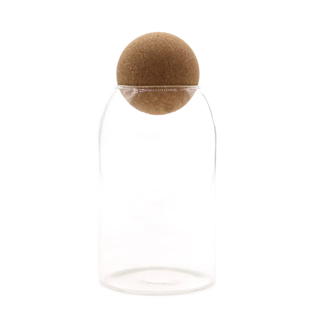 Glasbeholder med låg af korkkugle, klar 15cm