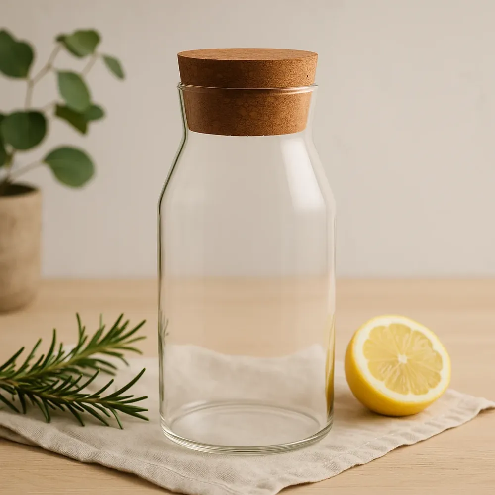 Klar glasbeholder med korklĂĄg, 15cm