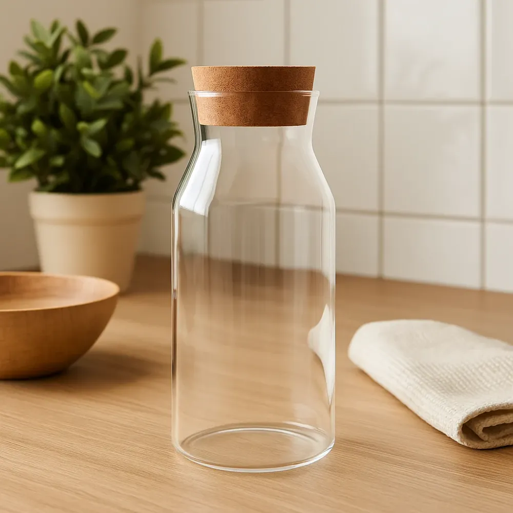 Klar glasbeholder med korklåg – 20 cm