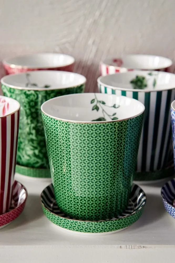 Krus med lille skål - Royal Stripes Mug Tiles & Tea Tip, Grøn