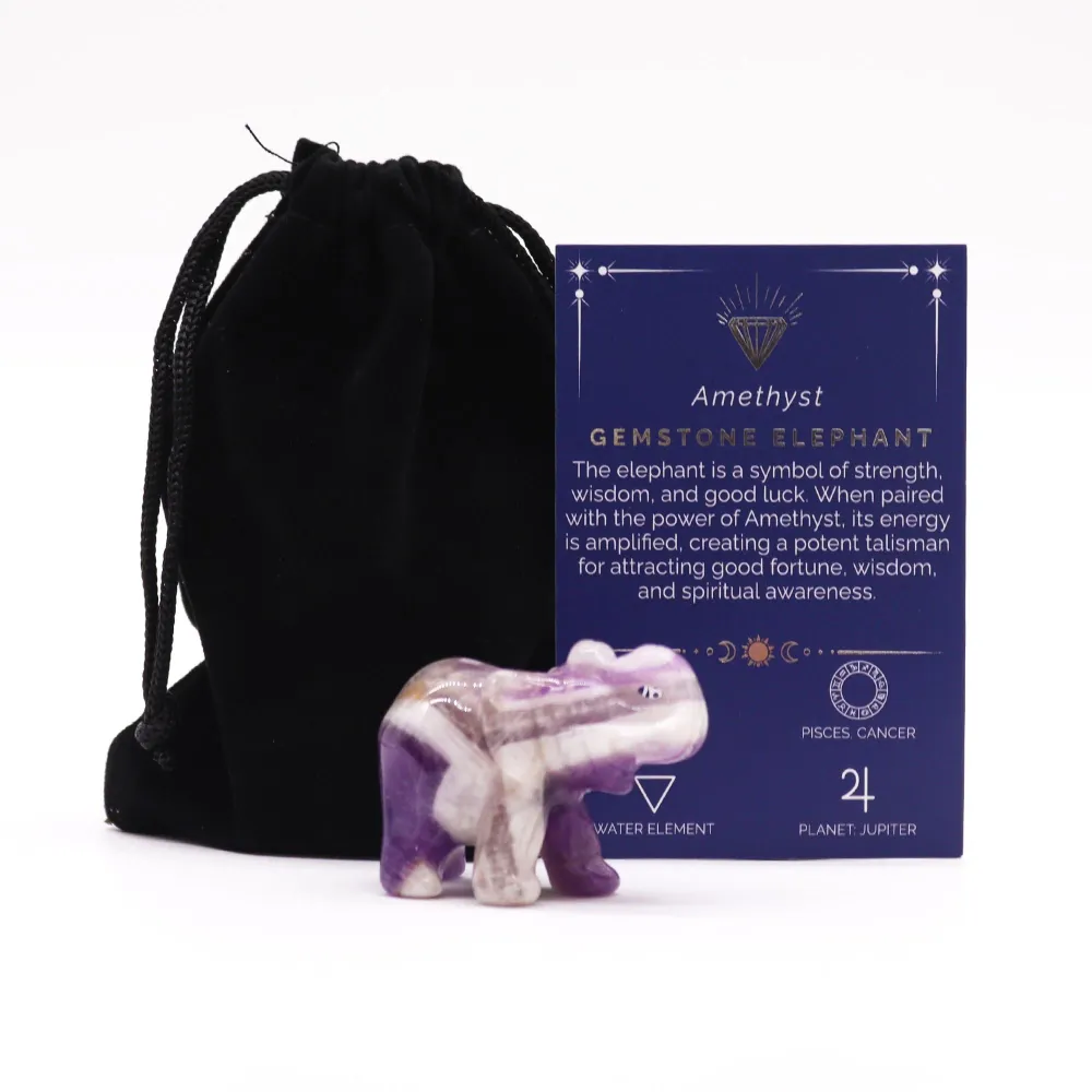 Ametyst heldig elefant figur 50x35x25mm