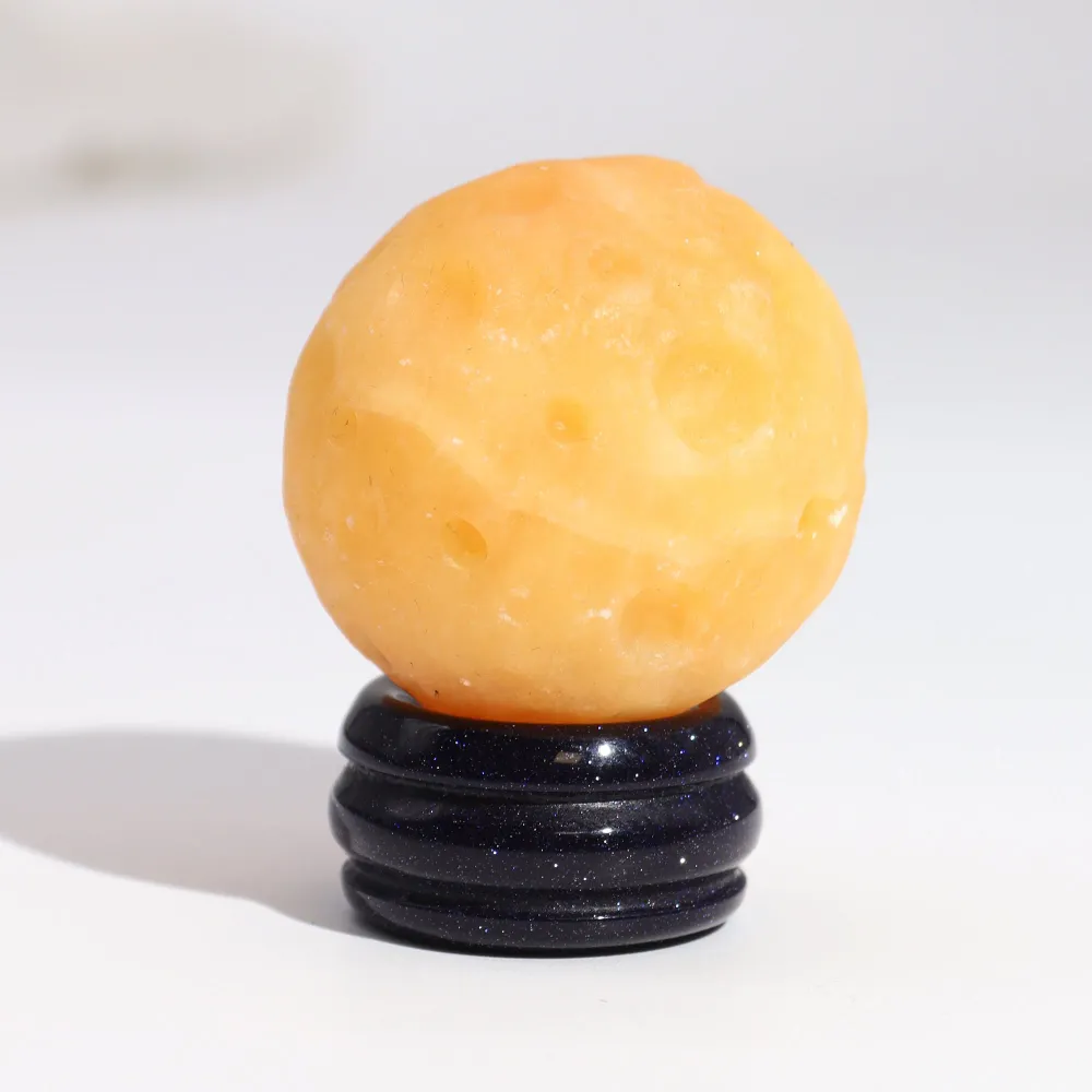 Gul Jade Kugle 40mm Saturn Planet Med Stativ