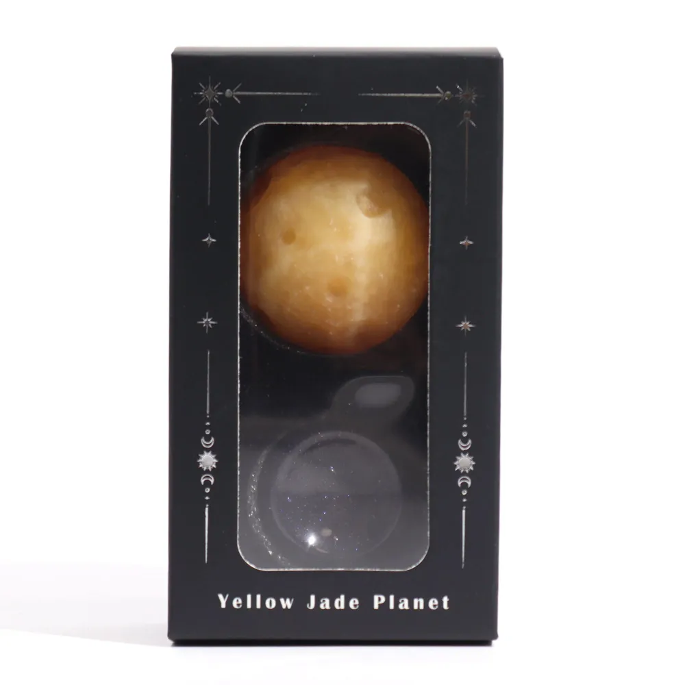 Gul Jade Kugle 40mm Saturn Planet Med Stativ