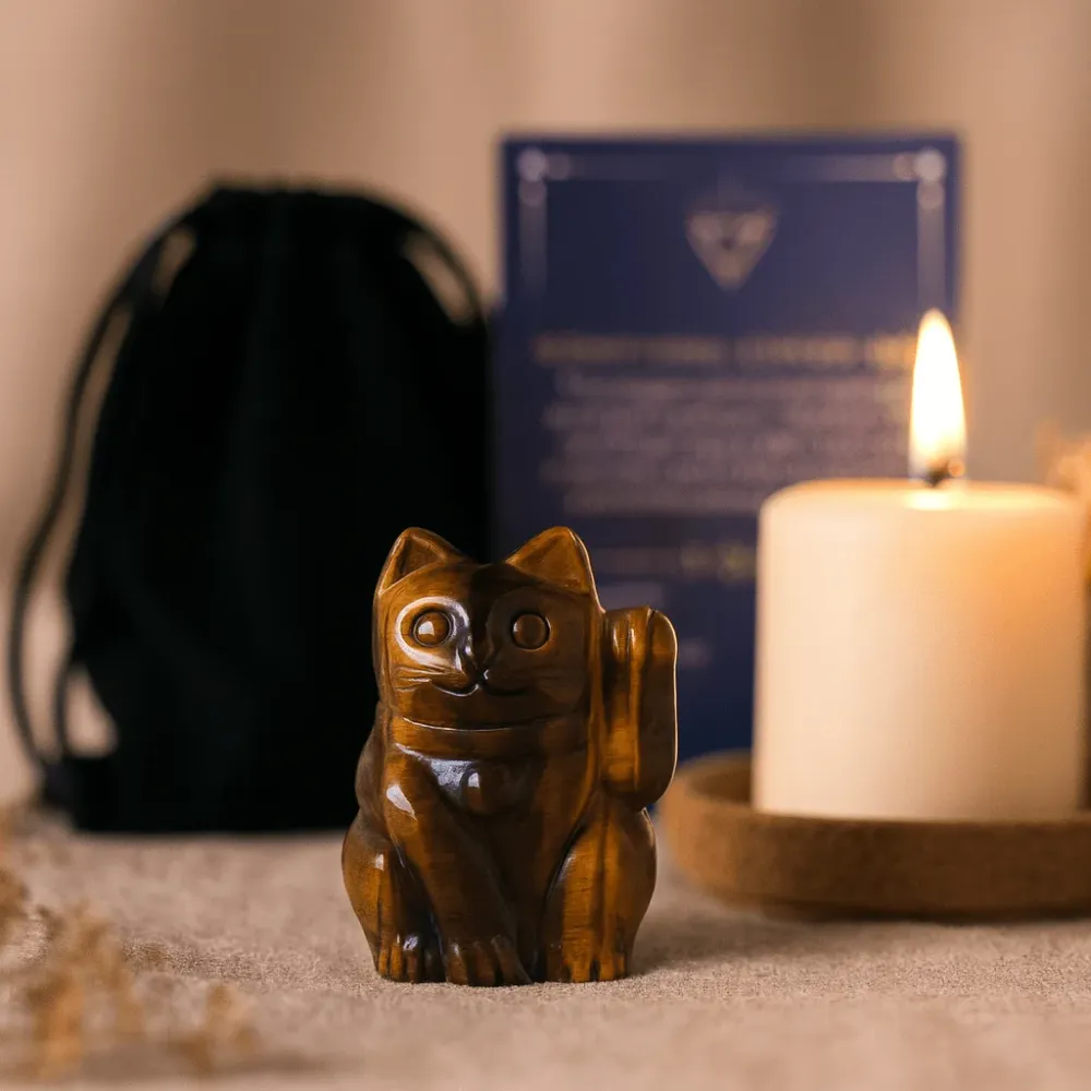 Guld Tigerøje Heldige Kat Figurine 50x35x25mm