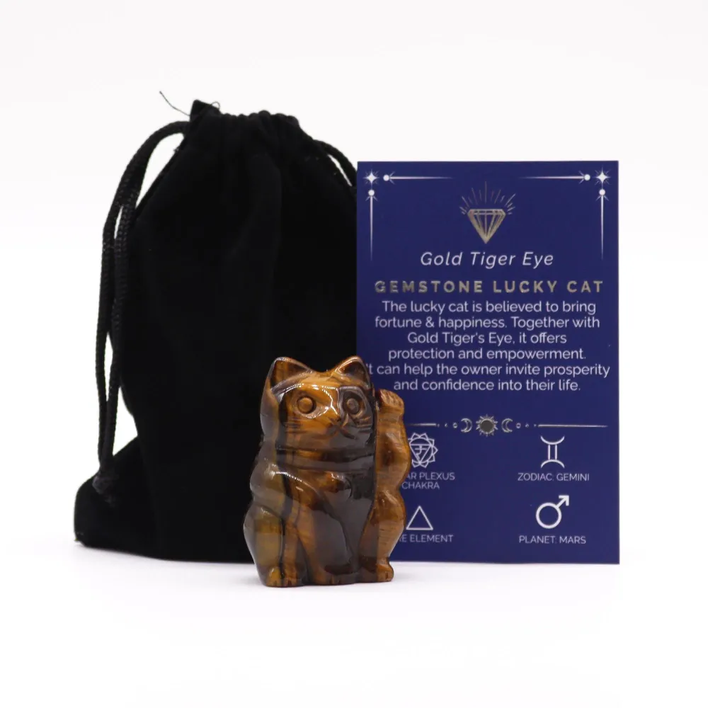 Guld Tigerøje Heldige Kat Figurine 50x35x25mm