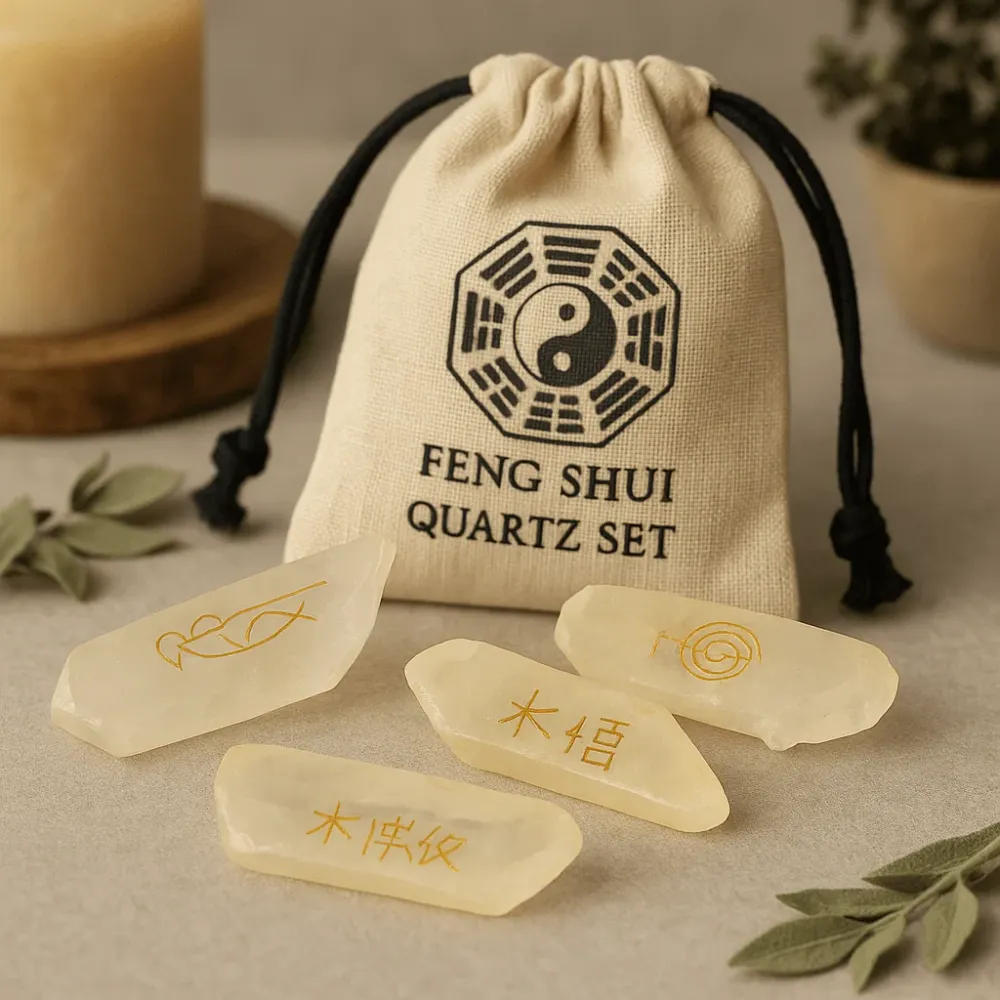 Kvarts Krystalsæt 4-delt Feng Shui Symboler