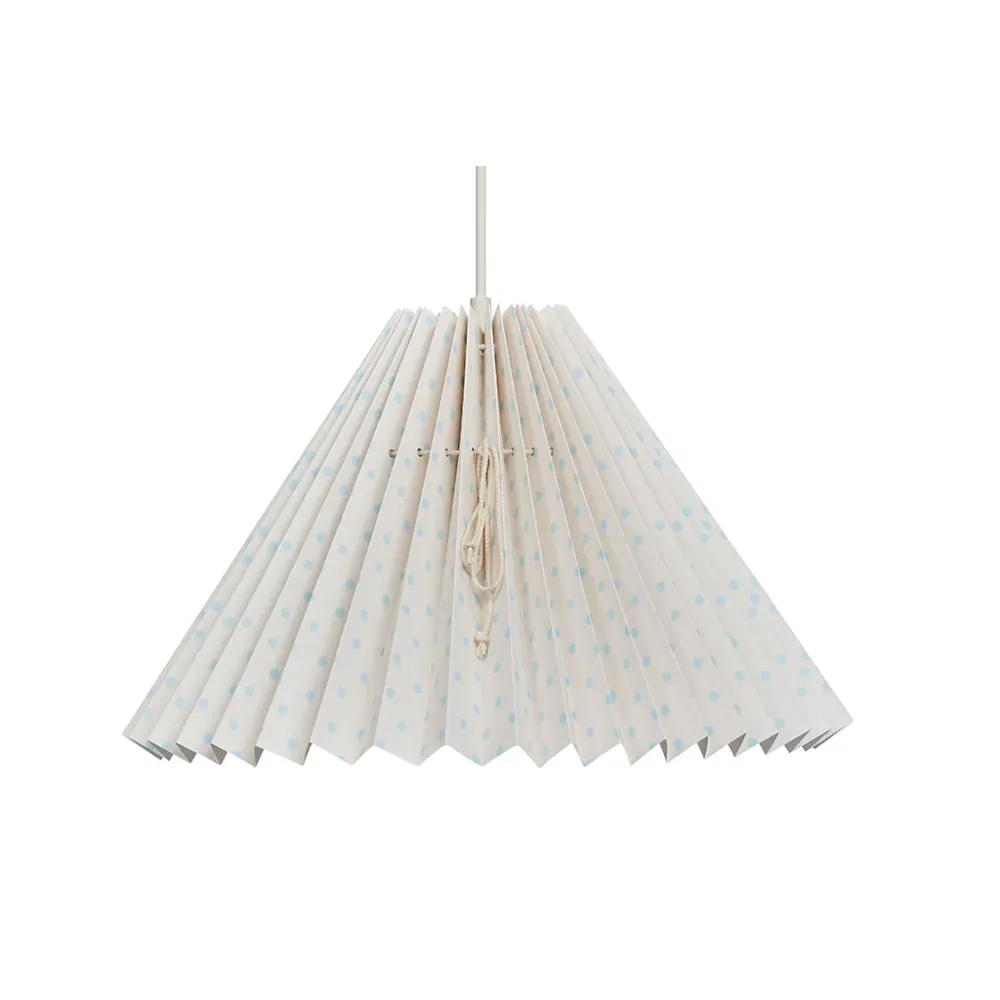 Pink Rose Loftslampe m foldet skærm i papir - 32 cm - Beige m. lyseblå prikker