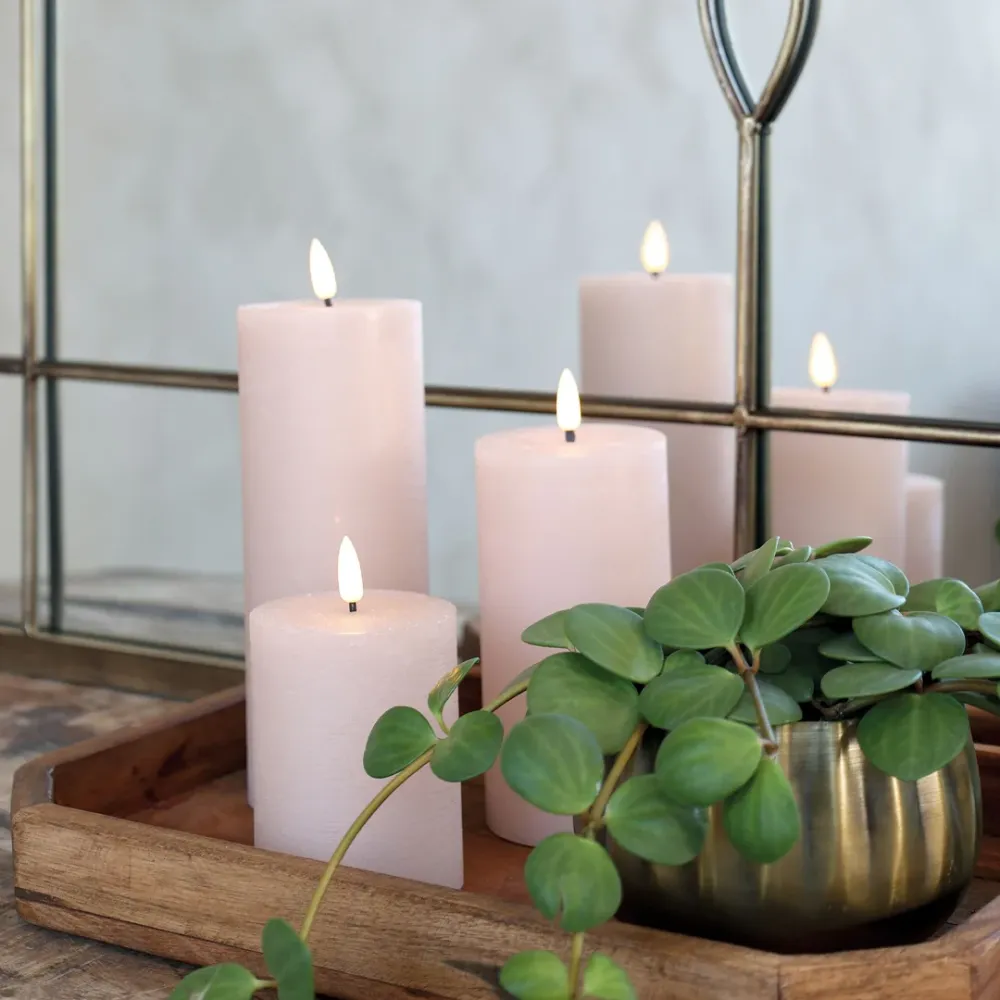 Chic Antique - Bloklys LED inkl. batteri H20/Ø7,5 cm støvet rosa