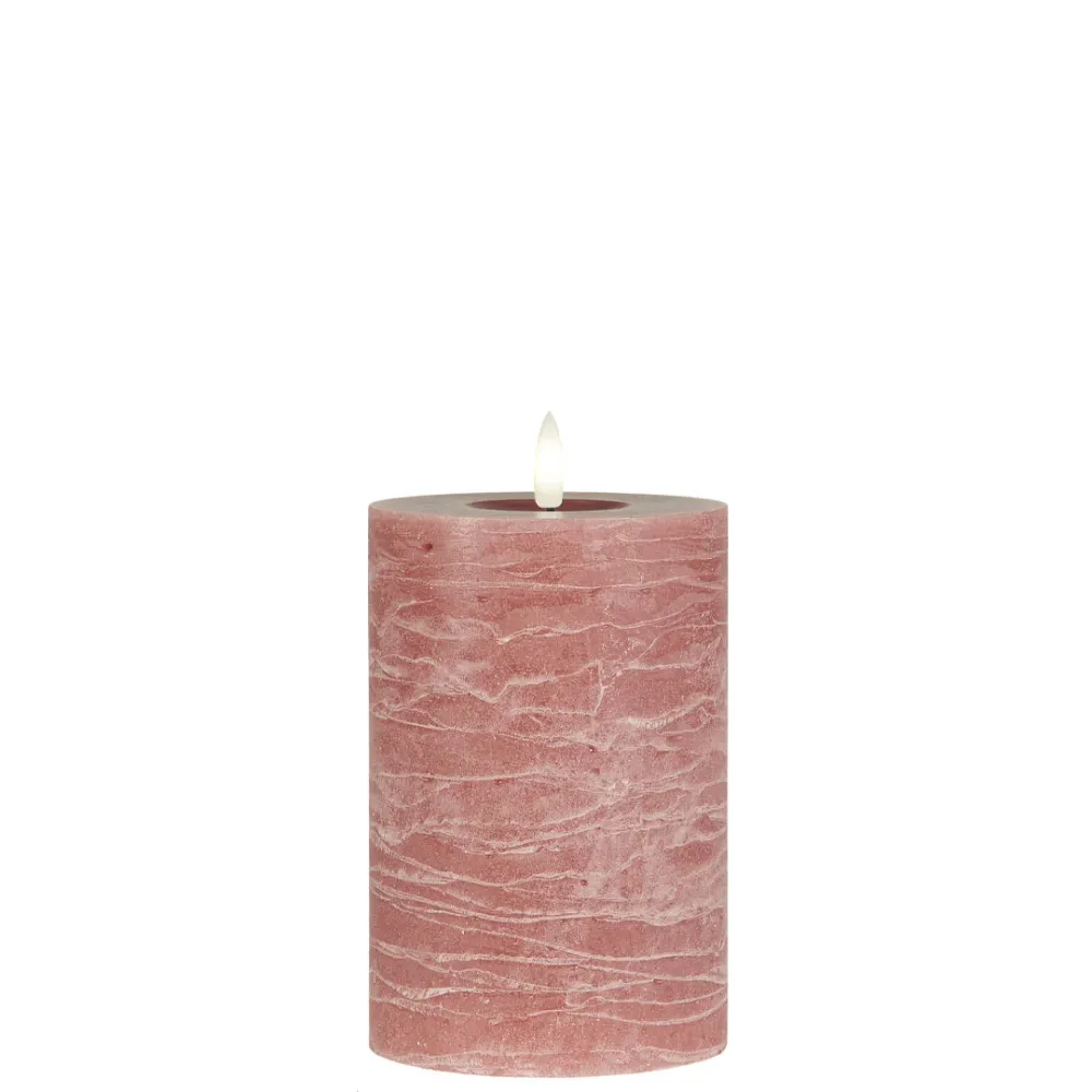Ib Laursen - LED-bloklys rosa m/varm flamme indendørs - 15 cm
