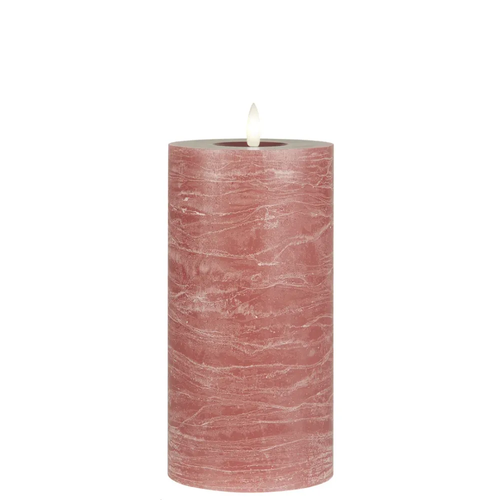 Ib Laursen - LED-bloklys rosa m/varm flamme indendørs - 20 cm