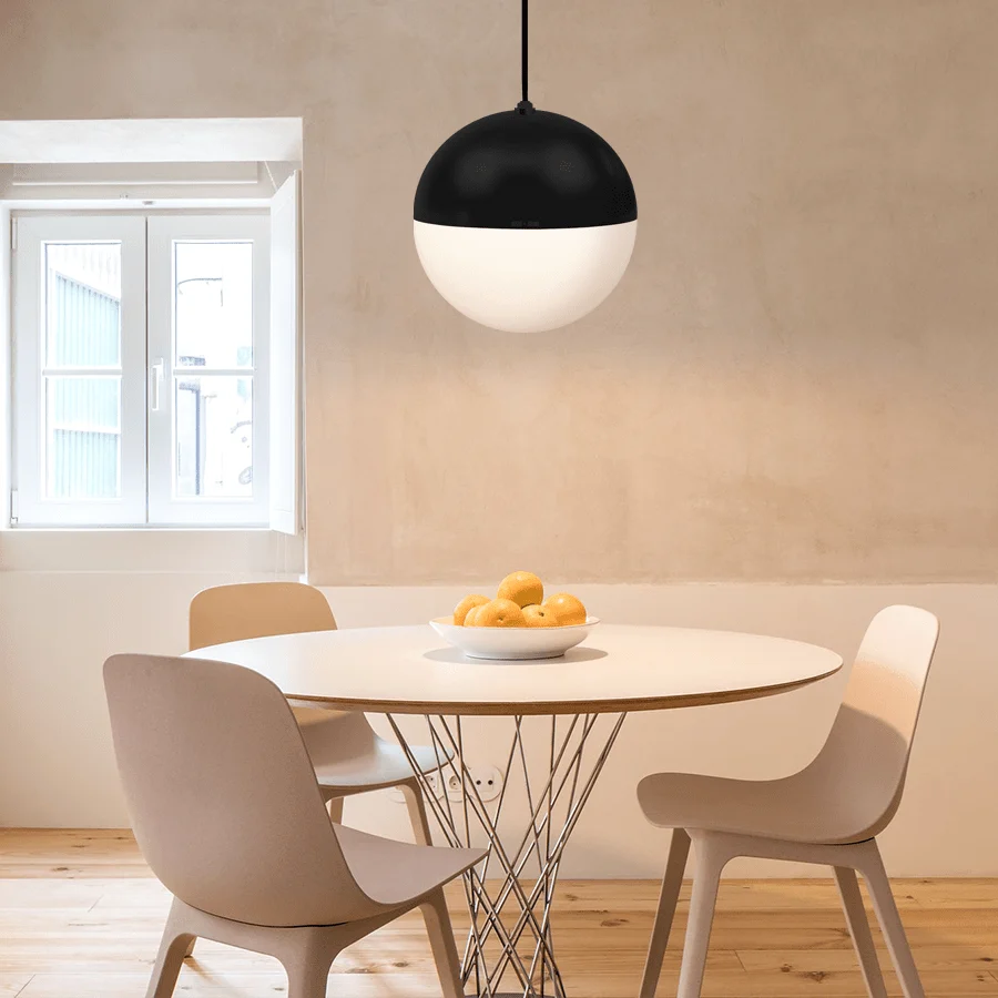 DOME CAPPED OPAL GLOBE PENDANT BLACK 400MM