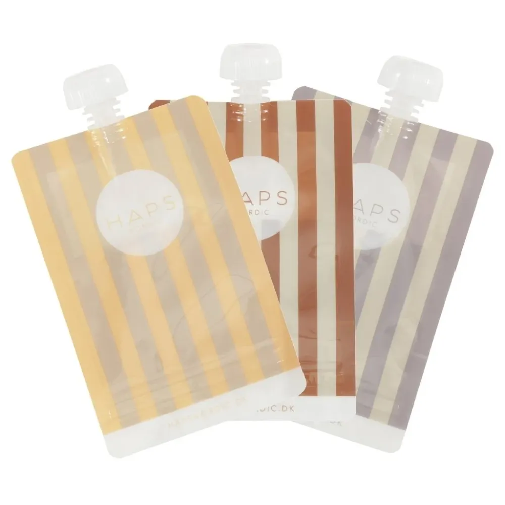 Genanvendelige smoothieposer fra Haps Nordic, 190 ml, tre stk, Marine stripe, Termisk