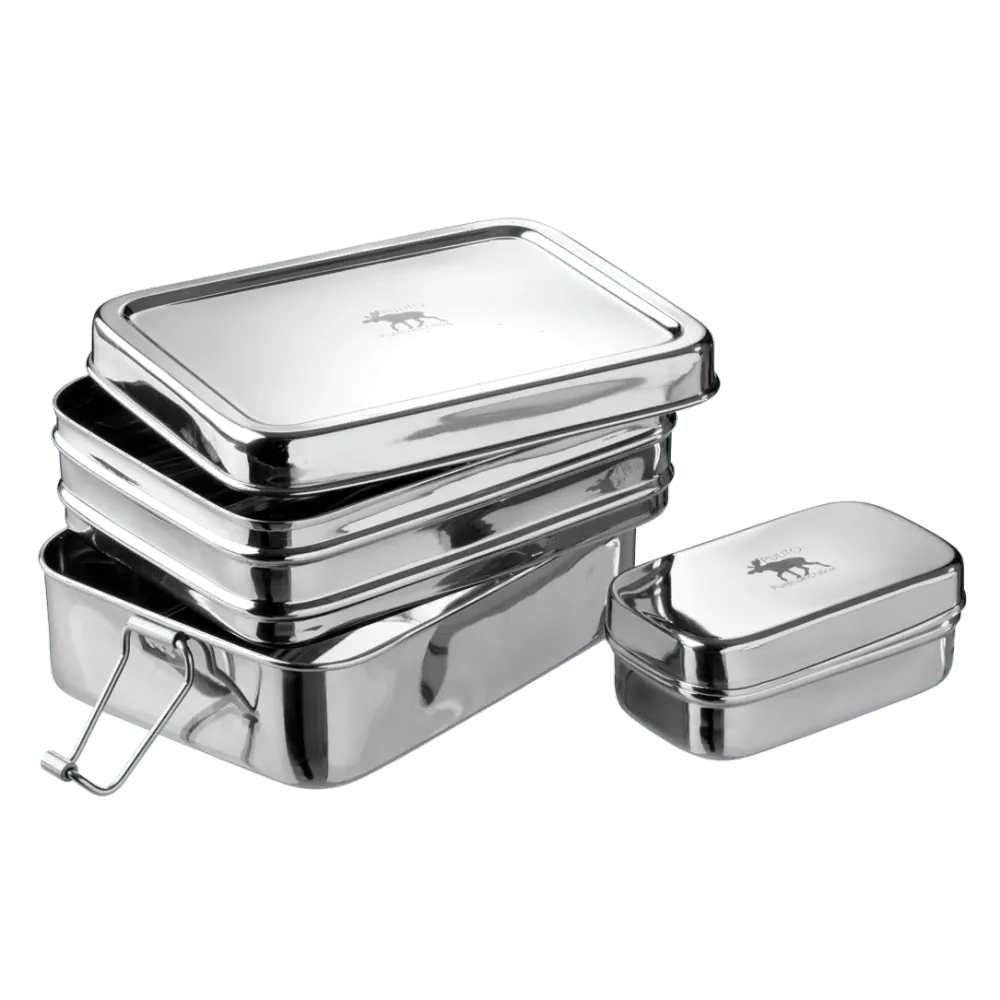 Pure Lunchbox 3-i-1 madkasse med klips-lukning i rustfri hardened fra Pulito, to størrelser