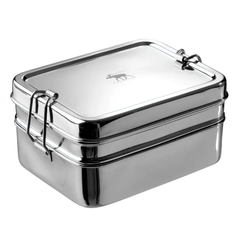 Pure Lunchbox 3-i-1 madkasse med klips-lukning i rustfri hardened fra Pulito, to størrelser