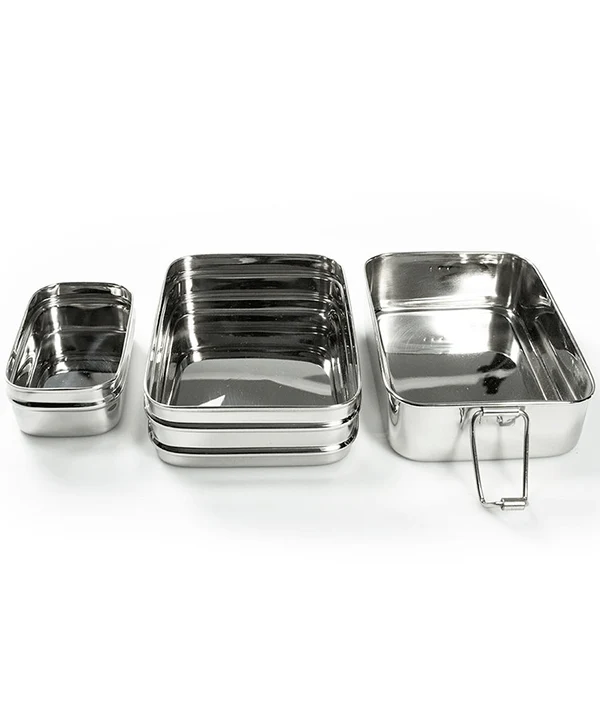 Pure Lunchbox 3-i-1 madkasse med klips-lukning i rustfri hardened fra Pulito, to størrelser