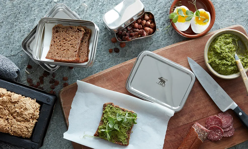 Pure Lunchbox 3-i-1 madkasse med klips-lukning i rustfri hardened fra Pulito, to størrelser